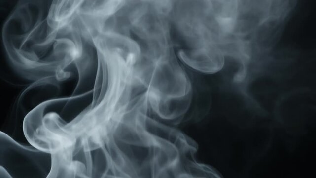 Dramatic Gray Smoke in Motion Against Black Background Abstract Art