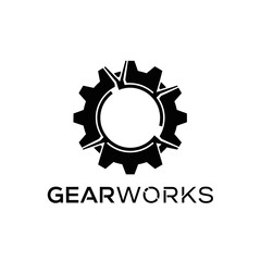 Gearworks Logo with Broken Cogwheel Design.