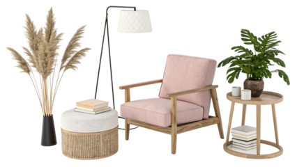 Digital of a Cozy Living Room with Books, Plants, and Furniture digital living room