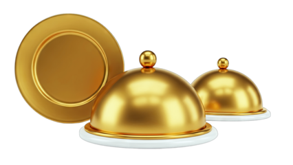 Golden Plates and Cloches Isolated on White Background