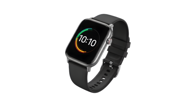 A sleek smartwatch with digital display isolated on transparent background - Powered by Adobe