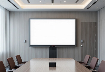 Television blank screen display in meeting room.