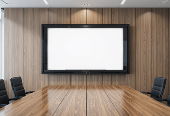 Television blank screen display in meeting room.