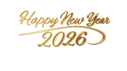 Golden Happy New Year 2026 Text on White Background shiny reflective 1