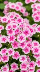 Obraz premium Beautiful pink phlox flowers blooming in the garden. Cluster of pink and white flowers
