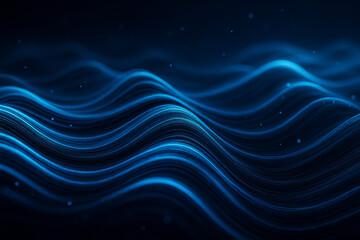 AI generated abstract blue data wave flow with glowing layered curves and fine texture on dark background conveying technology precision balance continuity and modern digital energy