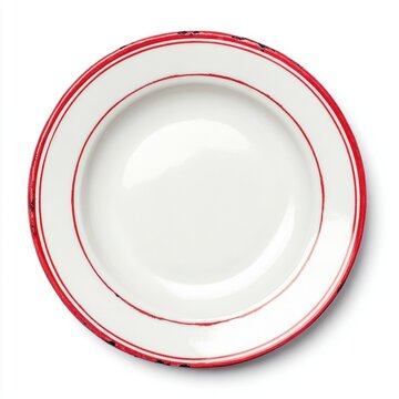 White Plate with Red Rim on White Background