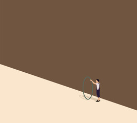 Man performs using an aerial hula hoop during street fair entertain tourists in circus festival. 