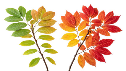 Two Branches with Leaves Transitioning from Green to Red yellow orange 3