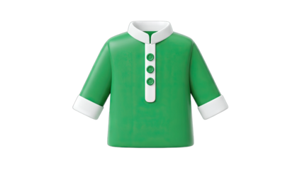 Green Shirt with White Collar and Cuffs Isolated on White