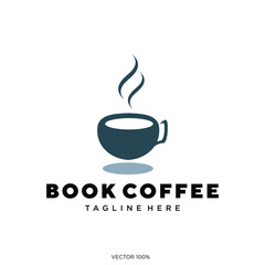 Minimalist Book Coffee Logo with Steaming Cup Icon