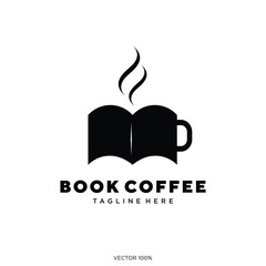 Book Coffee Cafe Logo with Steaming Cup Icon