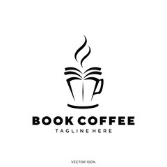 Book and Coffee Cup Logo for Reading Cafe