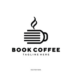 Minimalist Book and Coffee Cup Logo for Cafe or Bookstore