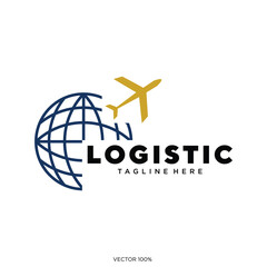 Global Air Logistics Company Logo with Airplane and Globe