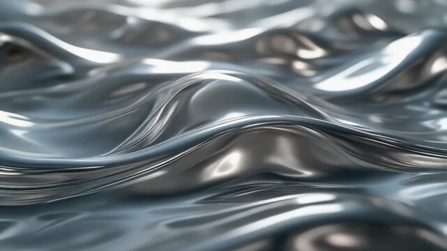 A close-up view of undulating metallic surface with reflective silver waves