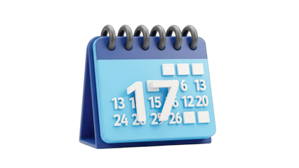 3D Calendar Showing Date 17 on White Background