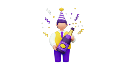 3D Cartoon Character Celebrating with Champagne