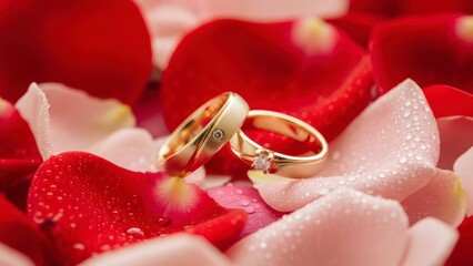 Wedding rings on rose
