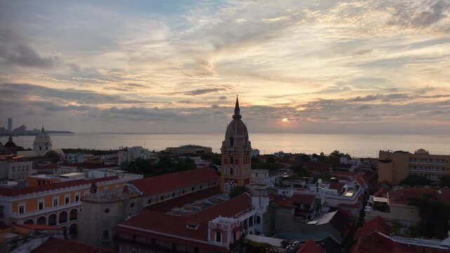 Architectural contrast in Cartagena: Colonial Old Town and modern Bocagrande skyline.
