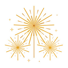 Three golden fireworks bursts illuminating the night sky, celebration, festive, New Year's Eve, sparkling