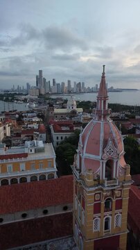 Architectural contrast in Cartagena: Colonial Old Town and modern Bocagrande skyline.