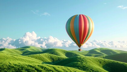 Obraz premium 3D hot air balloon floating over soft rolling hills