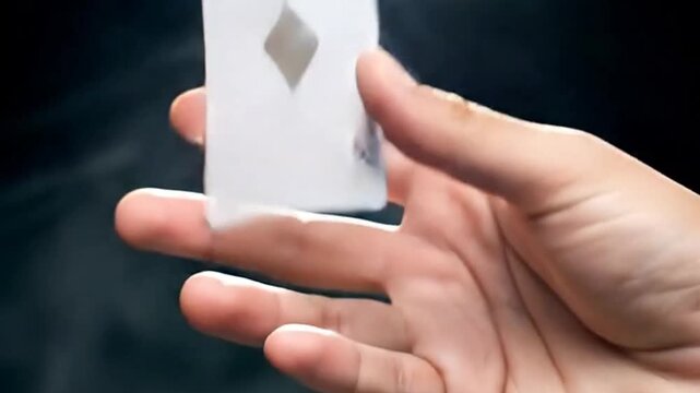 A magician's captivating card trick demonstration with smooth hand movements and various lighting