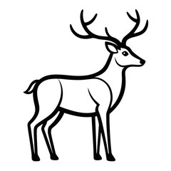 Black line caribou on white background deer reindeer line black and white animal