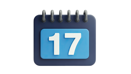 3D Calendar Showing Date 17 on White Background