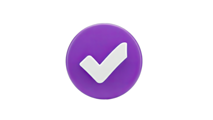 3D Check Mark on Purple Circle - Success Concept