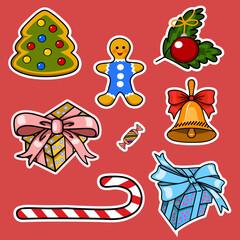 A set of stickers with New Year and Christmas symbols. Elements for your design.
