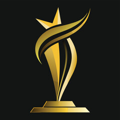 Elegant gleaming gold trophy standing proudly on a pedestal, symbol of victory, achievement, and success