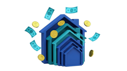 Houses Growing with Money: Real Estate Investment Concept