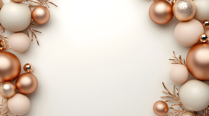 Elegant christmas decoration background with rose gold metallic bauble frame creates happy, festive feeling