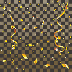 A beautiful shower of gold confetti and shimmering streamers falling gracefully, adding sparkle to any festive occasion.