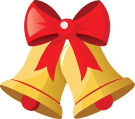 A pair of shining golden bells tied with festive ribbons, heralding the spirit of the holidays and joyous occasions.