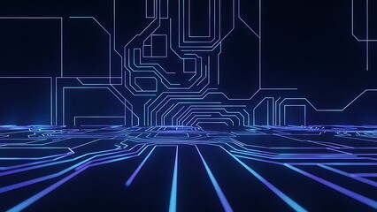 Digital Circuit Board Pattern with Blue and Purple Lights