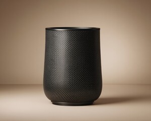 Modern Black Cylinder Speaker on Beige Background
