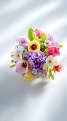 Colorful Flower Bouquet Arrangement On Light Background