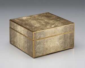 Ornate Square Gold-Colored Box With Textured Pattern