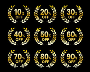 金の月桂樹モチーフ セール割引率アイコンラベルセット（10〜90%OFF）