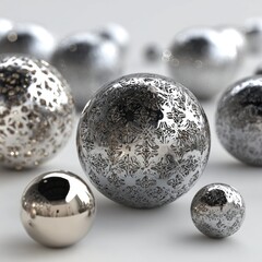 Silver Christmas Ornaments On White Background