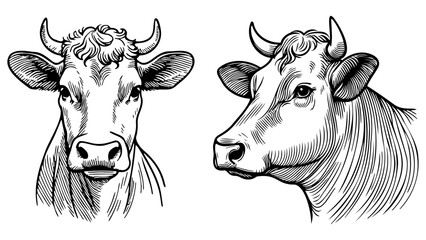 Hand Drawn Dairy Cow Head.
