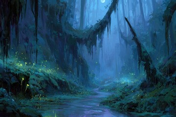 Pixelated Magical Forest At Night