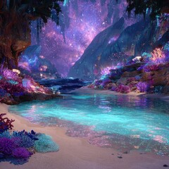 Pristine Glowing Beach Fantasy Landscape
