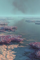 Abstract Digital Landscape With Pink And Blue Islands