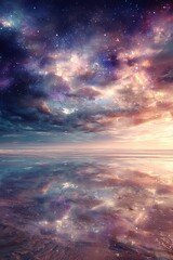 Starry Sunset Reflection On Calm Beach