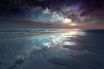 Starry Night Beach Reflection Landscape