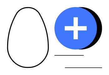 Obraz premium Minimalist design. Minimalist elements include an egg shape outline with a bold blue circle and plus symbol. Minimalist artwork for apps, health, design inspiration, interface design, branding
